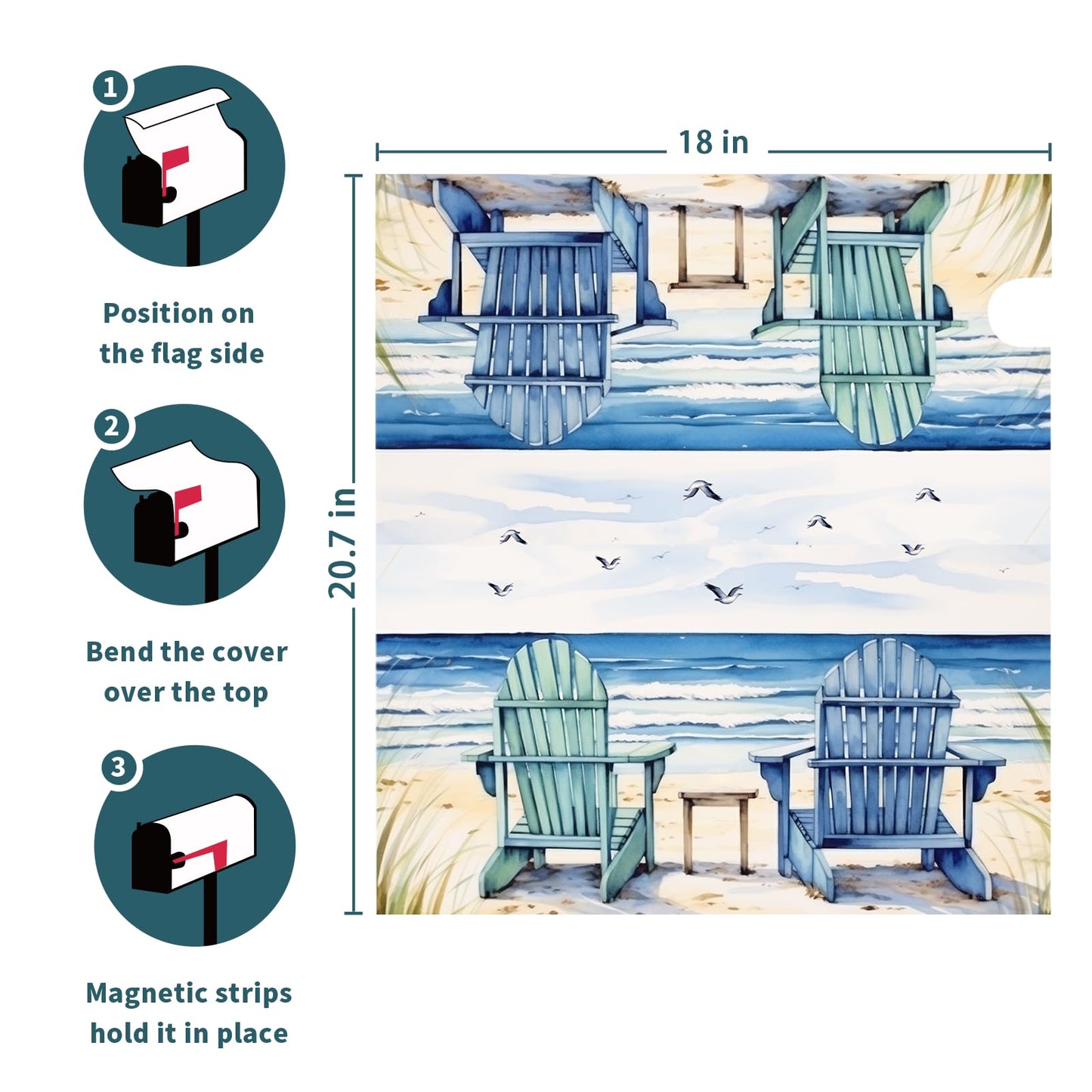 Summer Beach Life Nautical Coastal Theme Mailbox Covers - Magnetic, Standard Size 21x18 Inch, Blue Ocean Seagull, Waterproof, Garden Yard Outdoor Decor