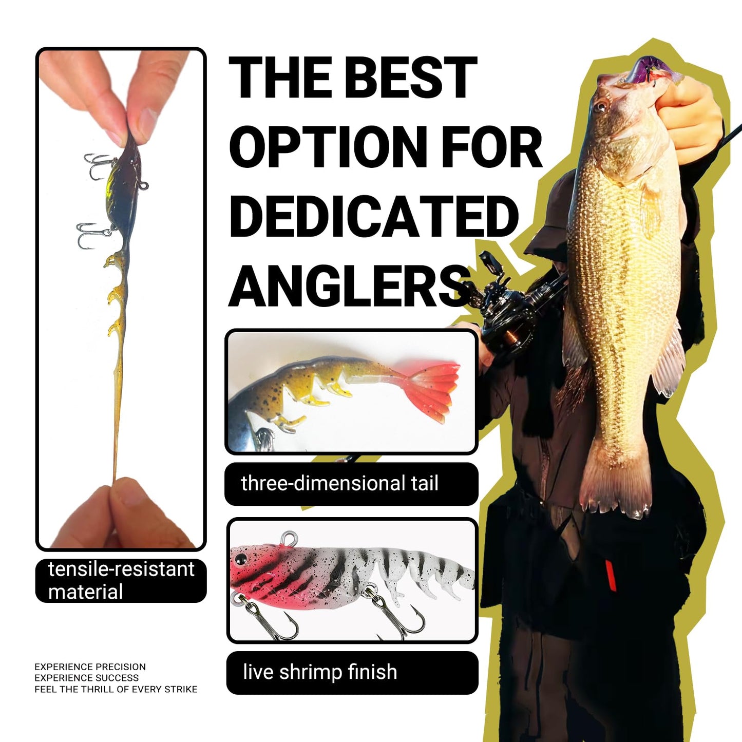 AQUAVEXIS 4pcs Fishing Lures Shrimps baits Pre-Rigged Fish Jigs - Soft Lure Bass Trout Lifelike Shrimp Crayfish Swimbait