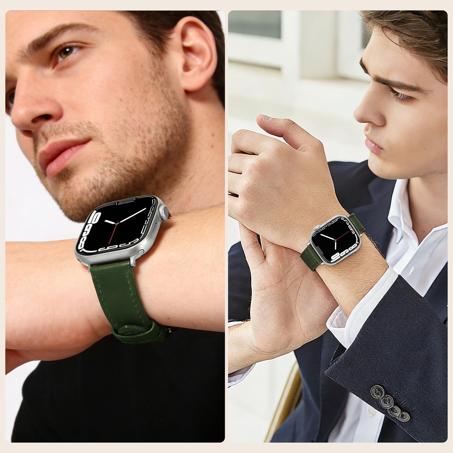 Soft Top-Grain Leather Watch Band Men Women, Compatible with All Apple Watch Series, Breathable, Sweat-Resistant iWatch Strap