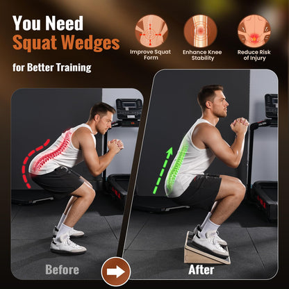 Sportneer Squat Wedge - Squat Wedge Block 1200 LBS - 15°/ 20° Slant Board for Squats Wooden Heel Elevated Board for Squats Weightliting Home Gym Squat Wedge Non-Slip (Black, 20°)