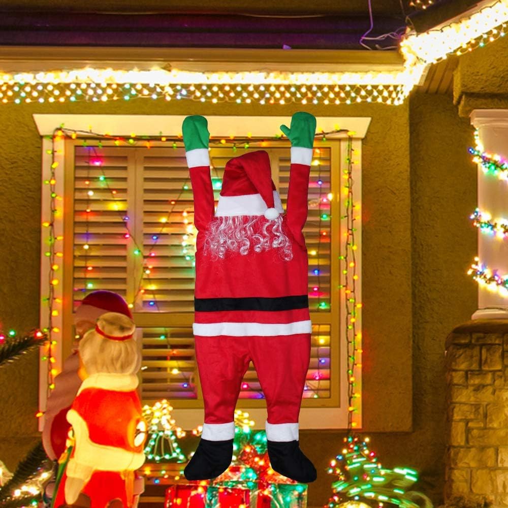 YEAHBEER 4.92 FT Christmas Hanging Santa Claus,Christmas Outdoor Decoration for Gutter or Roof/Chimney/Tree/Porch