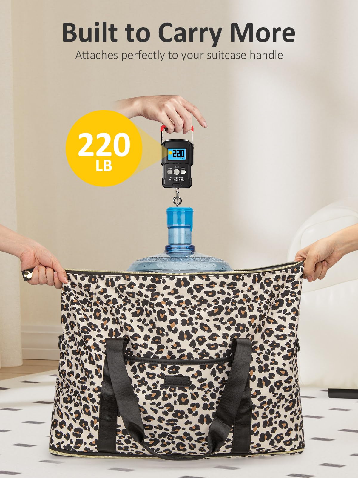 Expandable Travel Duffle Bag, Waterproof Weekender Overnight Bags for Women Men Hospital Bag for Women Labor Delivery Carry on Bag with Toiletry Bag for Travel Gym Airplanes(Leopard, Large)