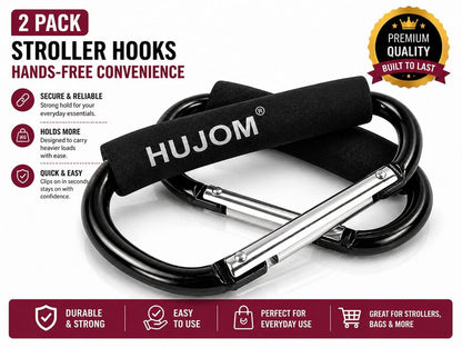 Stroller Hooks 2 Pack Heavy Duty Large Carabiner Clips for Bags & Baby Gear