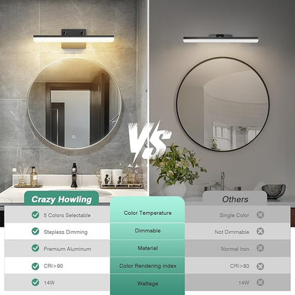 15.7" Black LED Bathroom Vanity Light 5CCT–Dimmable Wall Mount Fixture with Adjustable Angle, Modern Lighting for Powder Room, Vanity Mirror Home & Apartment Use