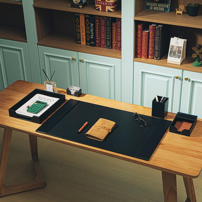 Sayglossy Leather Desk Pad Accessories Set - Blotter, Mat Protector, Organizer With Side Rails for Writing, Office, Home, Workplace Desktop Supplies (Black)