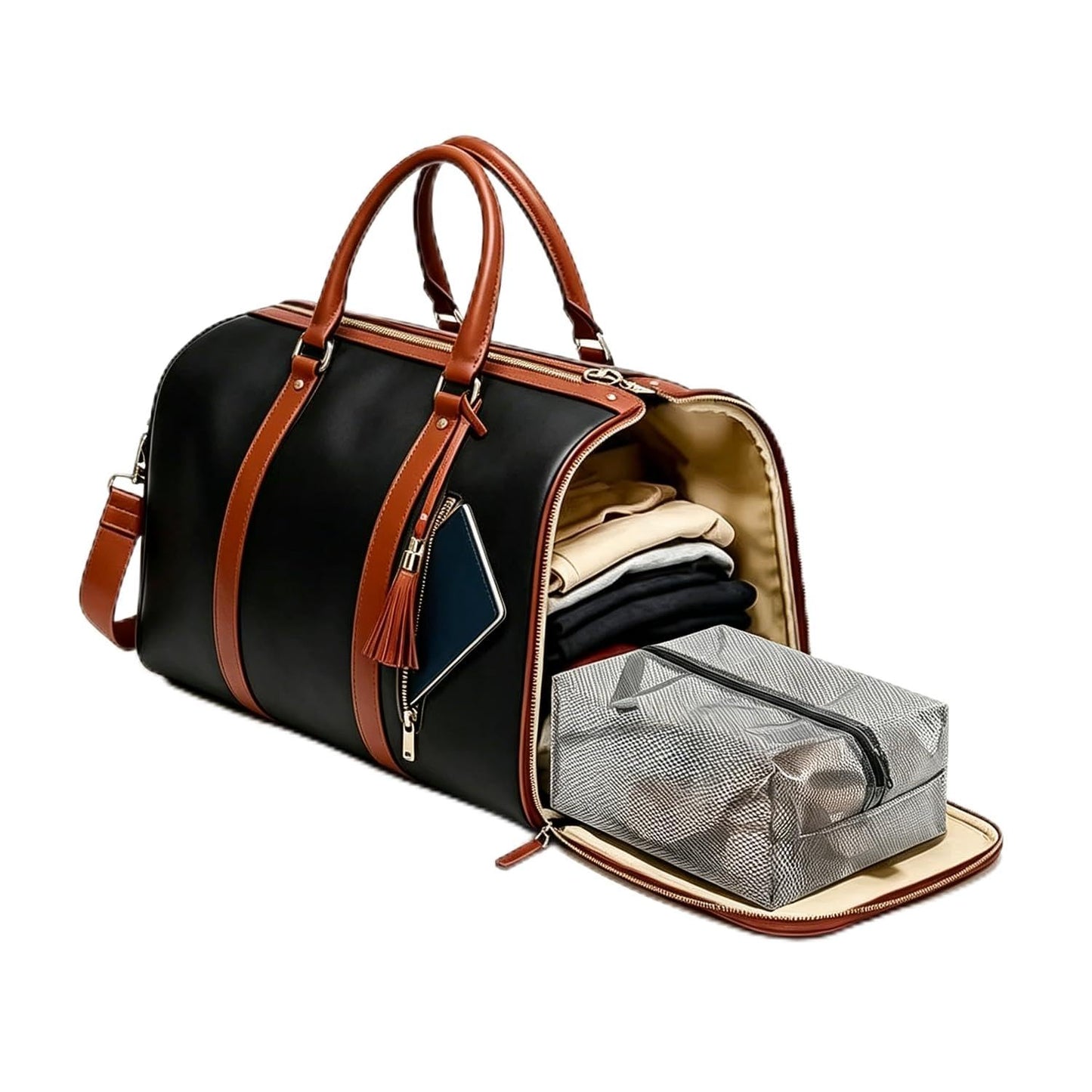 BSAKG 2 in 1 Convertible Garment Duffle Bags for Travel 45L Waterproof Carry on Duffle Bag for Men & Women with Shoe Lmproved Zipper and Reinforced Straps Suitable for Business & Weekend Trips Black