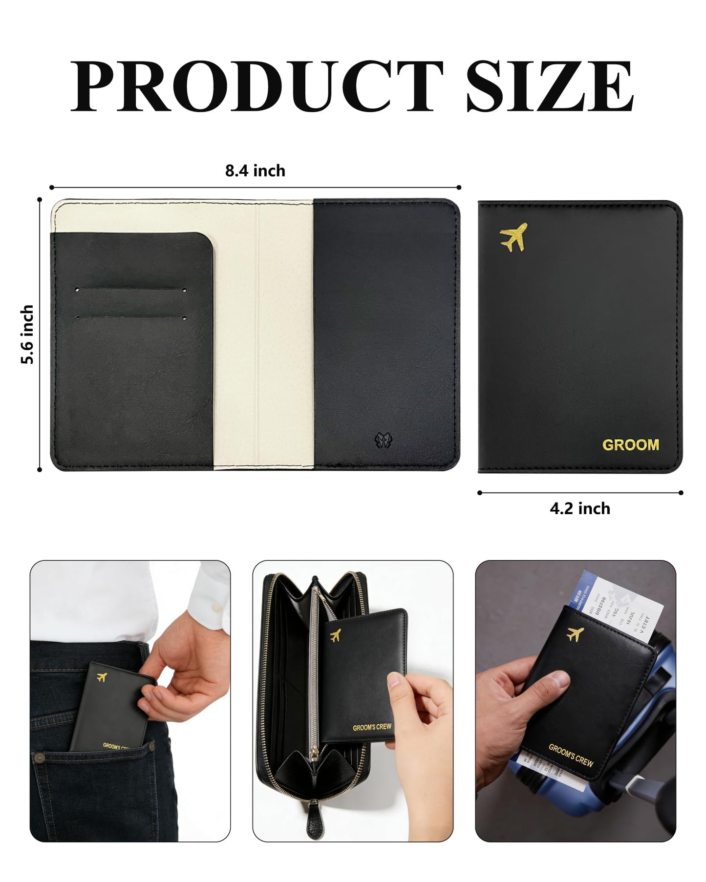 Groomsmen Gifts Passport Holders - Groom's Crew Gold Hot Stamping | PU Leather Travel Wallet | Bachelor Party Proposal Gift for Groomsman