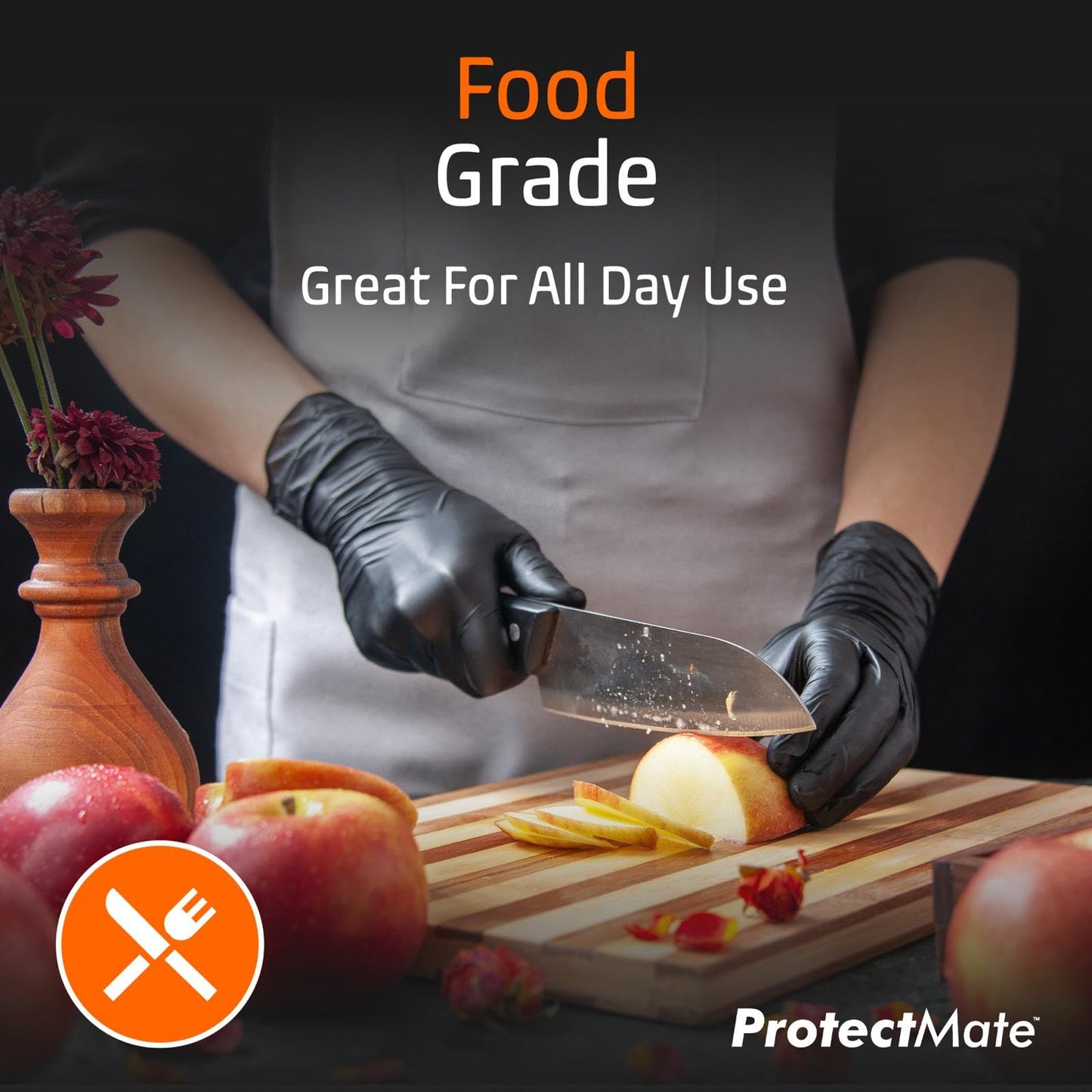 Protectmate 5 Mil Black Nitrile Gloves for Food Prep - Textured Food Prep Gloves - Food Handling Gloves Disposable Latex Free Gloves for Cooking, Catering, Food Service - X-Large (Box of 100)