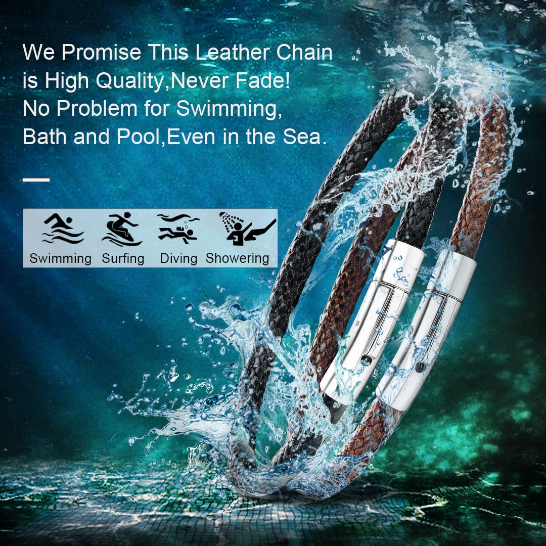 ChainsHouse Leather Bracelet for Men Women 5mm 7.0 inch Waterproof Wristband Bracelet Male Gift