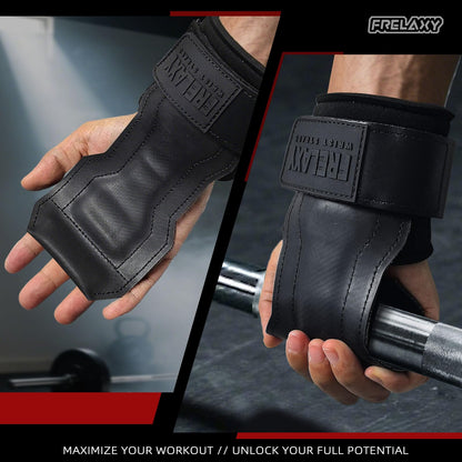 Frelaxy Lifting Wrist Straps, Rubber Weight Lifting Grips with Non-Slip Palm & Wrist Wraps Support for Deadlifts, Pull Ups, Rows, Heavy Powerlifting, Lat Pulldowns (Black)
