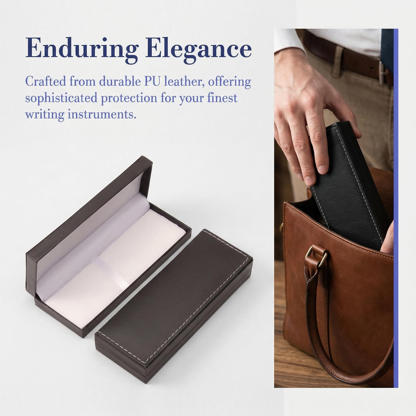 ZGGAZCA Leather Pen Box Single Case Empty Rectangle Pen Boxes for Fountain and Ballpoint Pens Display Organizer Storage Case for Men and Women Business Office School Supplies Collection Black