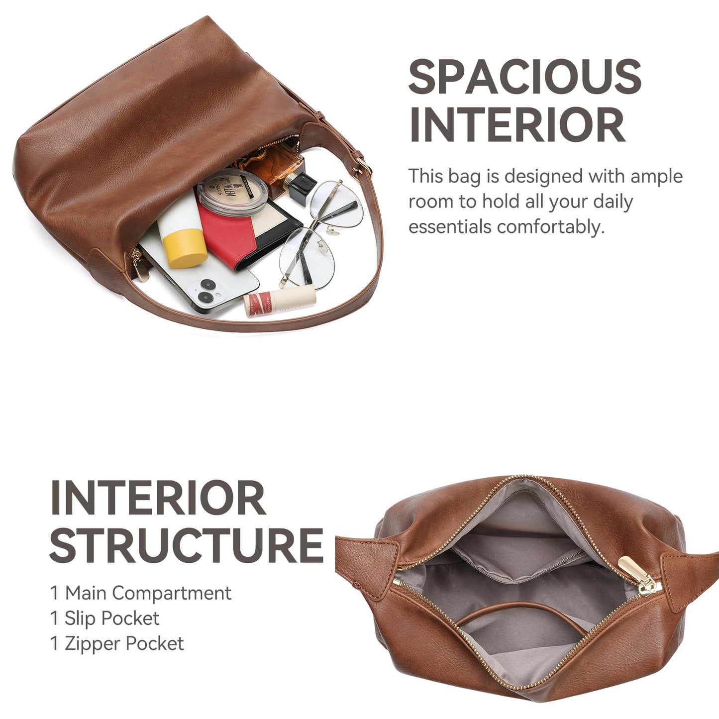 FALAN MULE Hobo Bags for Women Soft Foldable PU Leather Tote Crossbody Purses Stylish Slouchy Shoulder Handbag