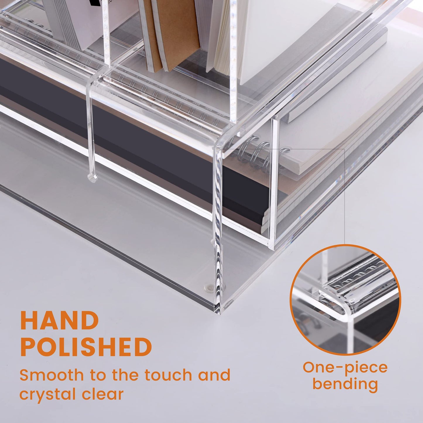 HeZone Desk Organizers and Accessories, Acrylic Desk Organizer with Drawer, Office Supplies Organization Storage, Clear Acrylic File Organizer for Desk - 1 Pack
