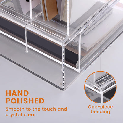 HeZone Desk Organizers and Accessories, Acrylic Desk Organizer with Drawer, Office Supplies Organization Storage, Clear Acrylic File Organizer for Desk - 1 Pack