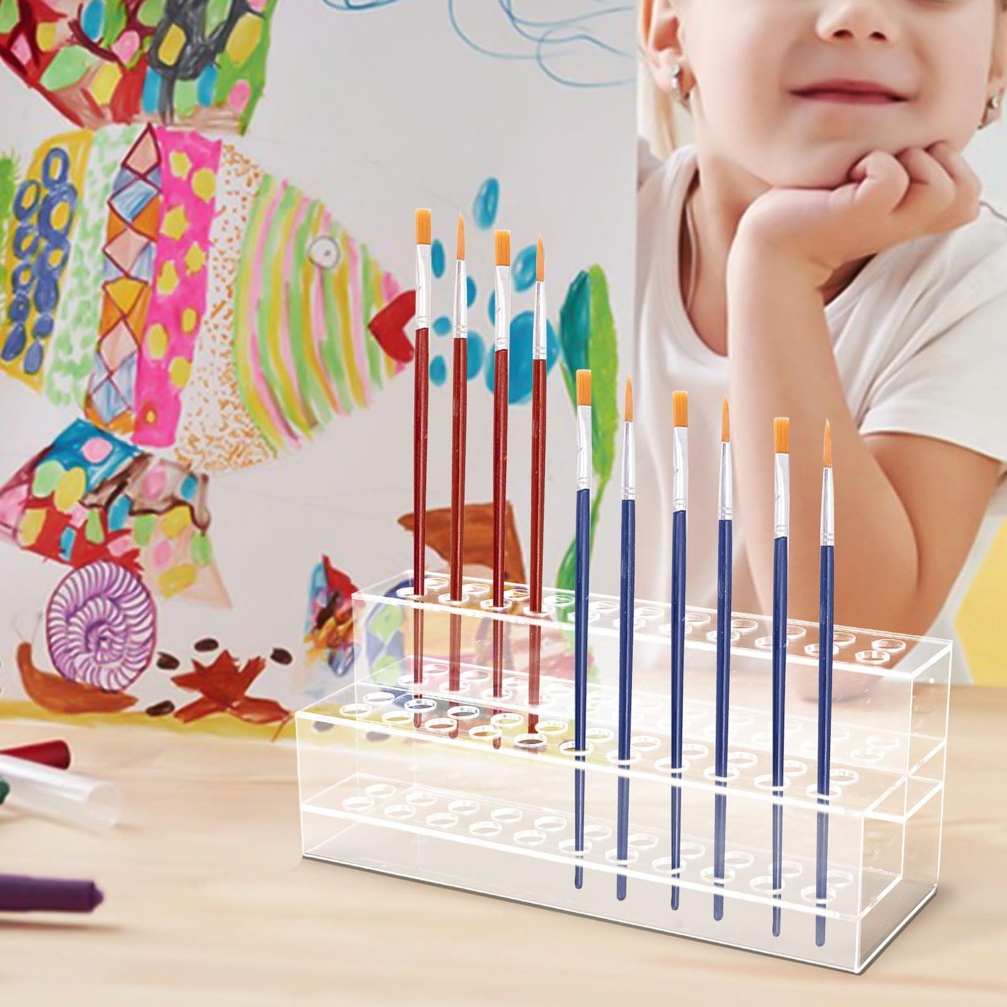 SBYURE Acrylic Pen Holder, 44-Slots Pen Display Stand Focal Pen Holder Beadable Pen Display Stand Rack Organizer for Home Office Desk School Supplies