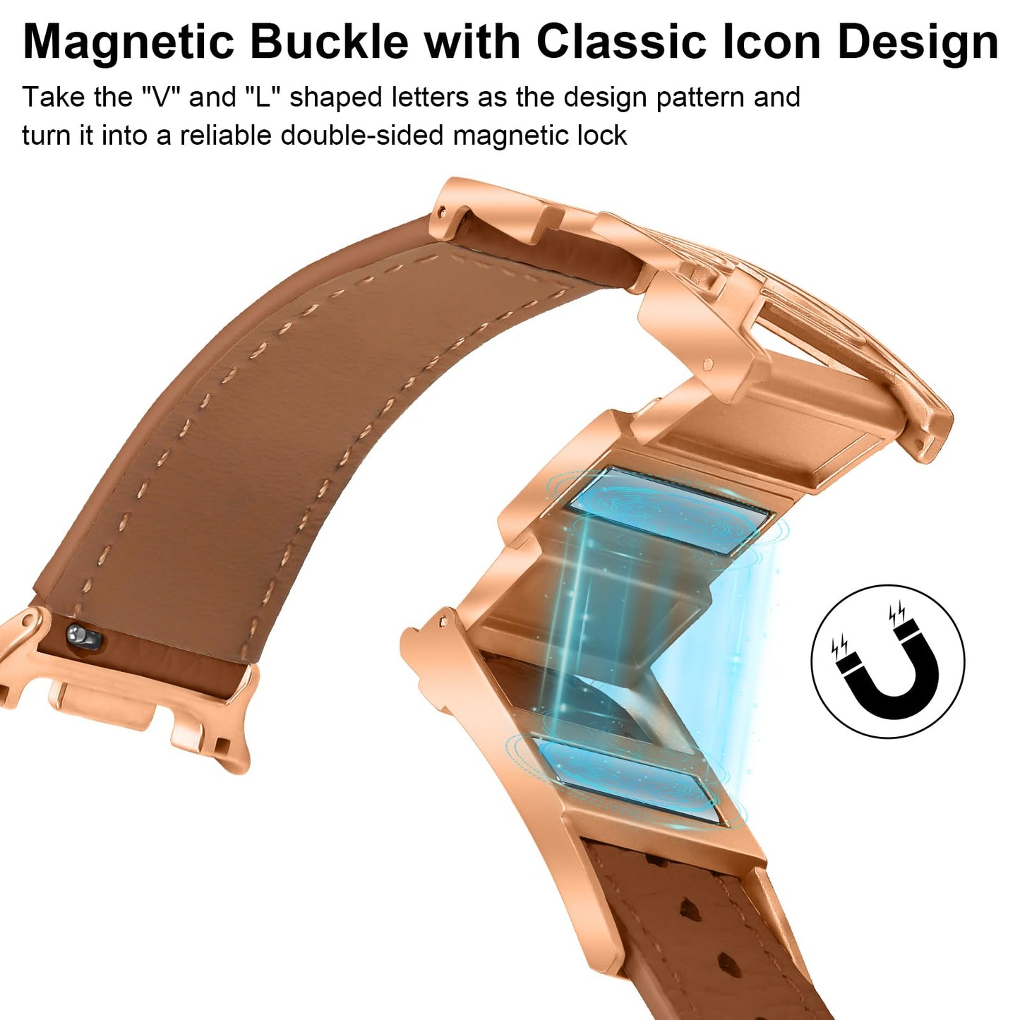Magnetic Buckle Genuine Leather Band Compatible with Samsung Galaxy Watch 8 40mm 44mm Classic 46mm, Premium Replacement Strap for Men Women Smartwatch