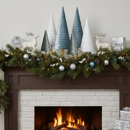 Hoolerry 6 Pcs Christmas Velvet Trees with Gold Pedestal Christmas Velvet Cones Tree Mantel Decor Modern Rustic Winter Home Minimalist for Holiday Entryway Table Wedding Centerpiece(Morandi)