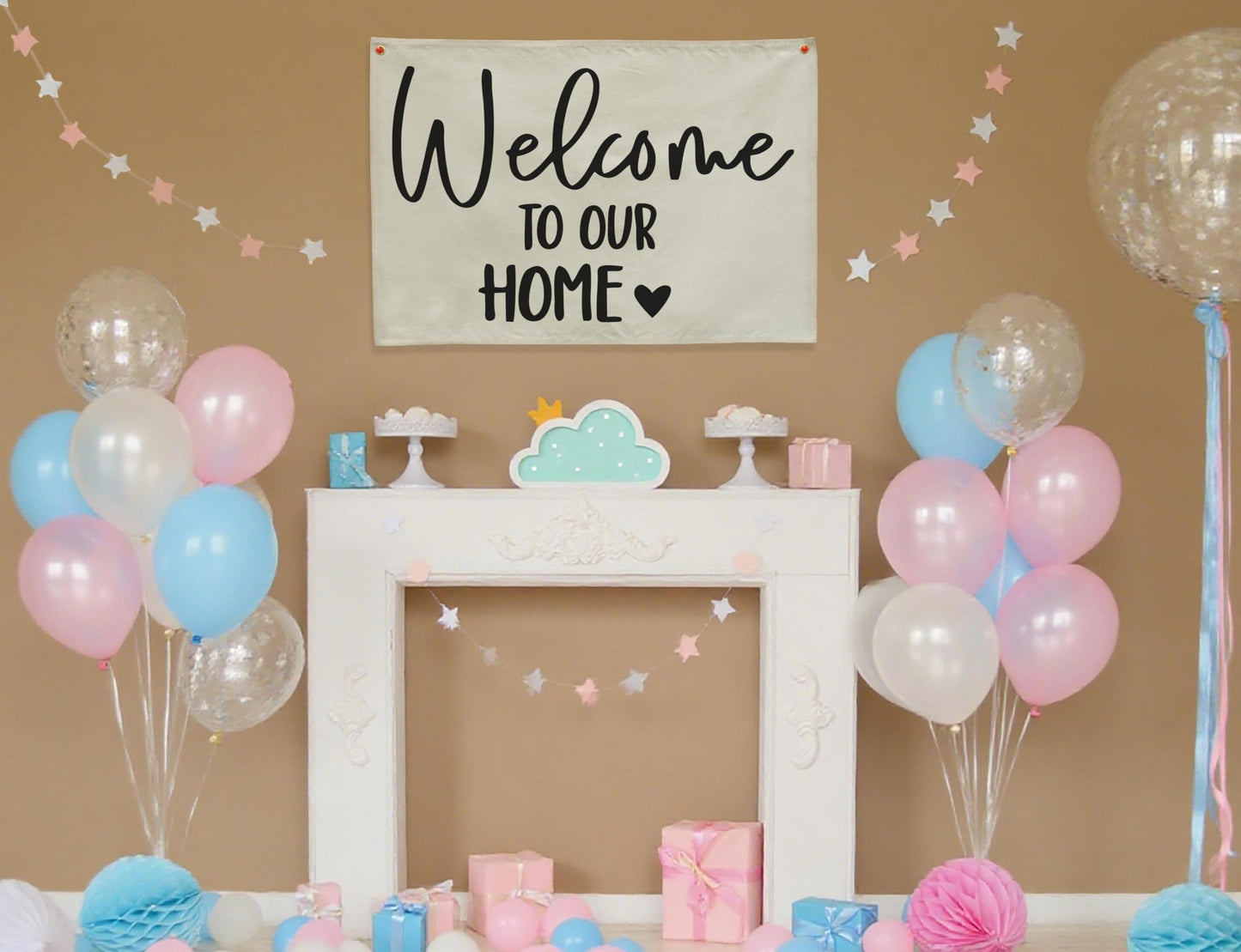 Welcome Party Wall Decor-Home Party Sign Decor-Rectangular Canvas Banner-Entryway Outdoor Garden Front Door Flag-Retirement Housewarming Wedding Birthday Christmas Gift-Welcome to Our Home