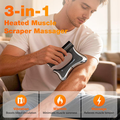Lalovin Heated Muscle Scraper Tool, 3-in-1 Multifunctional Fascia Knife Massage with Heat & Vibration, Portable Smart LED Electric Gua Sha Massage Tool for Full Body Relax