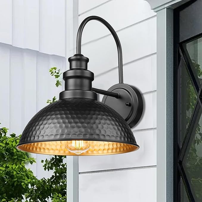 Casia Outdoor Farmhouse Barn Lights, Anti-Rust Outdoor Wall Sconce, Exterior Wall Lights, Front Door Mounted Lighting Fixture,Vintage Gooseneck Lighting for Porch,Garage,Patio (Black, 2 Pack)