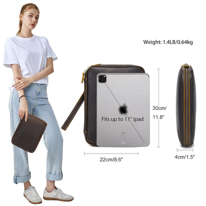 LANNSYNE Full Grain Leather Electronic Organizer Accessory Travel Tech Pouch, Cable Accessories Bag, Storage Carry Case for Charger, Phone, Power Bank, Cables