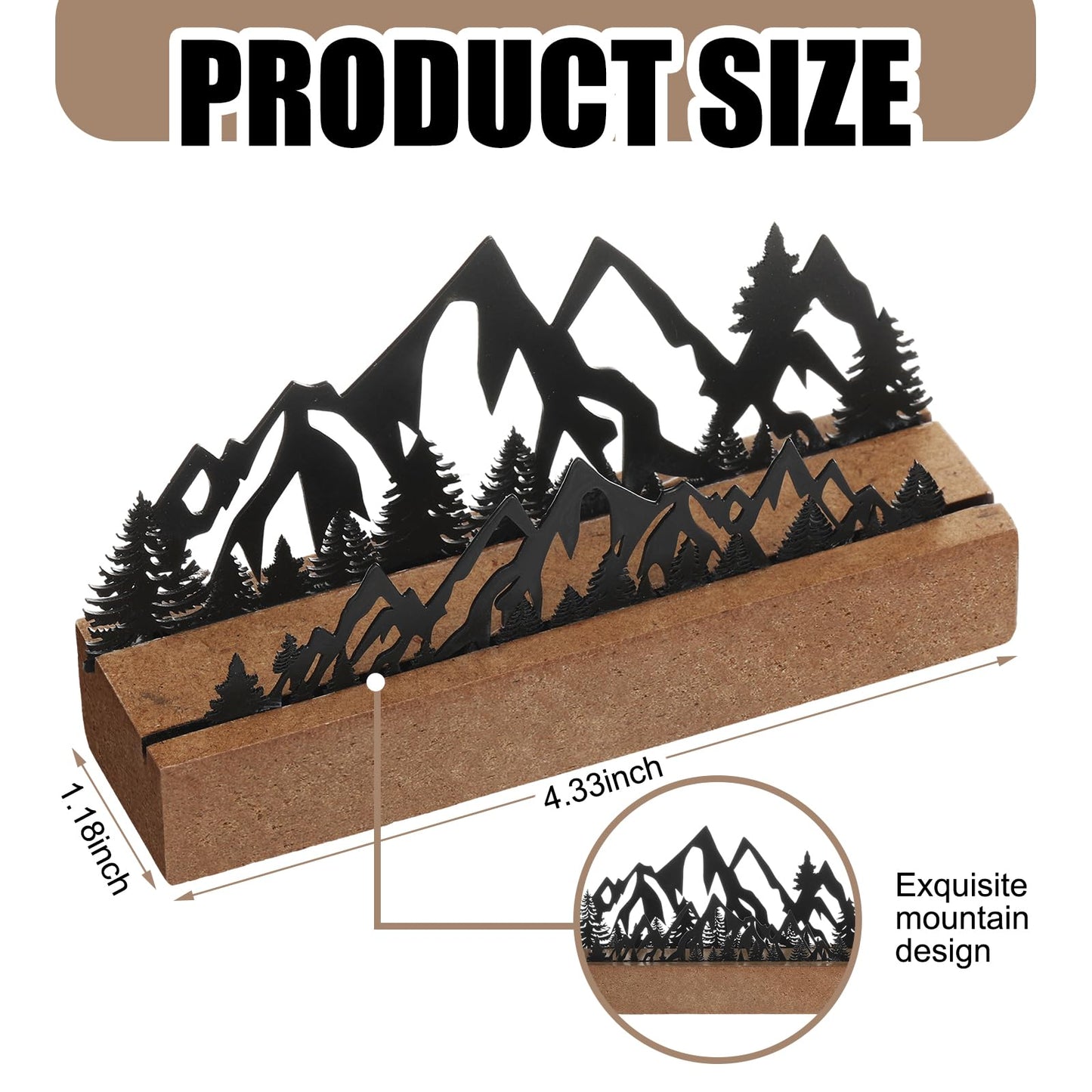CroBlissful 2 Pcs Mountain Business Card Holders for Desk, Wood&Metal Black Mountain Range Forest Silhouette Business Card Display Stand for Home Office