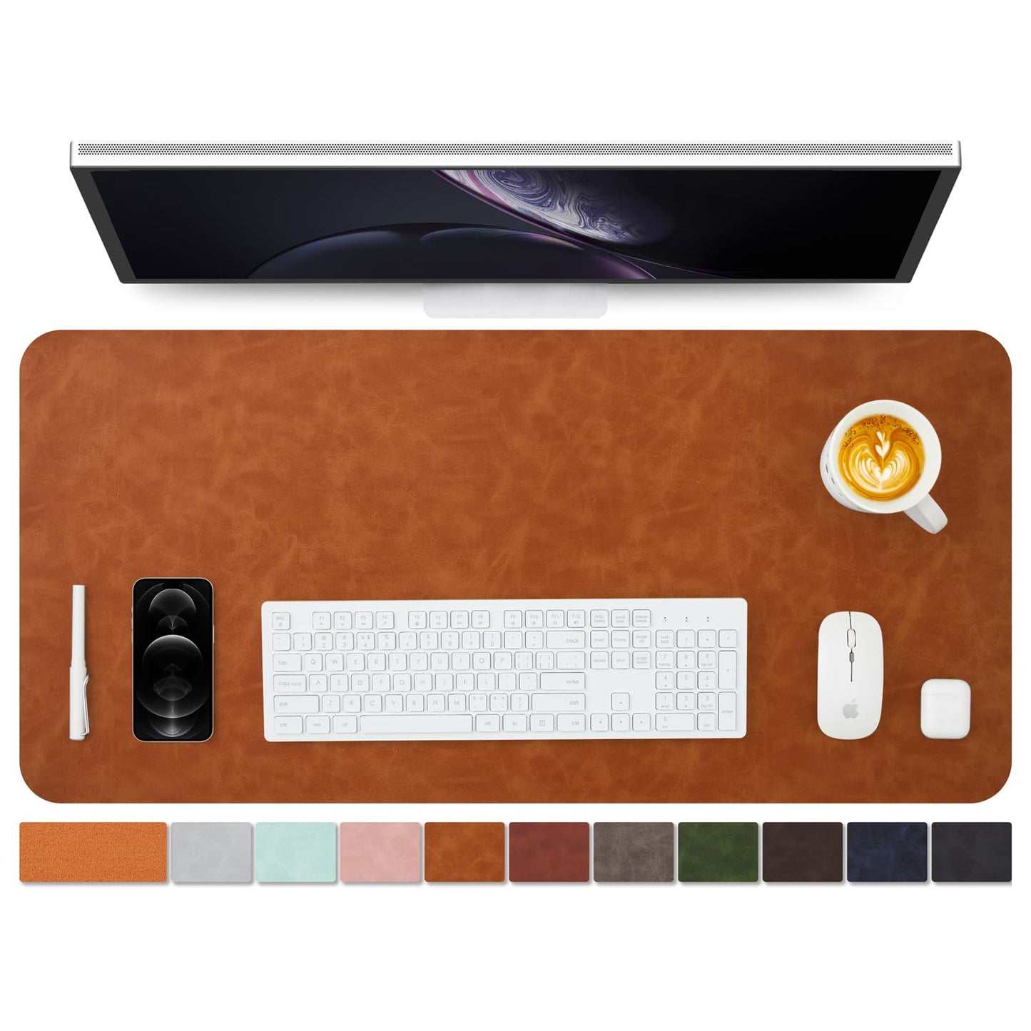 Distressed Leather Desk Mat - Non-Slip PU Desk Pad for Office and Home - Desk Organization and Accessories - Ideal for Large Mouse Pad and Desk Mats on Top of Desks(Tan,36"x 17")
