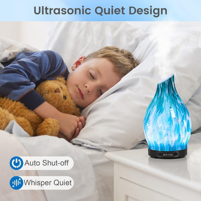 120ML Essential Oil Diffuser, 3D Glass Aromatherapy Diffuser with Auto Shut-Off and 7 Color LED Lights, Ultrasonic Mist Humidifier with 4 Timer for Home Office Bedroom (3D Fireworks)