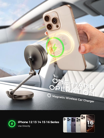 THREEKEY Qi2 Certified MagSafe Car Mount Charger,Car Wireless Charger,15W Magnetic Charger Fast Charging,Retractable Phone Holder with 360°Rotation,Car Mount for iPhone17-12&Galaxy S25 Ultra