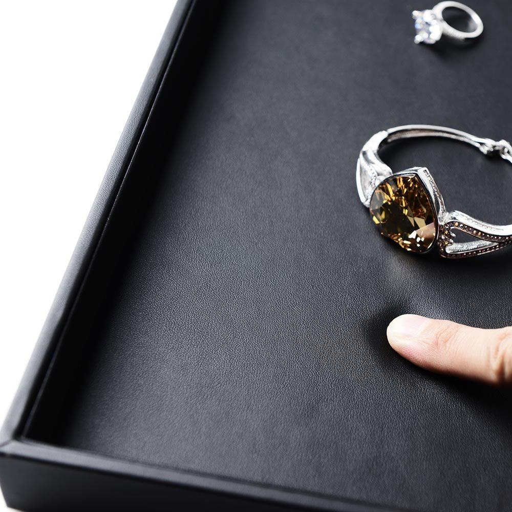 Woodten Black PU Leather Jewelry Display Flat Tray Ring Necklace Watch Organizer Display Tray (1 grid)