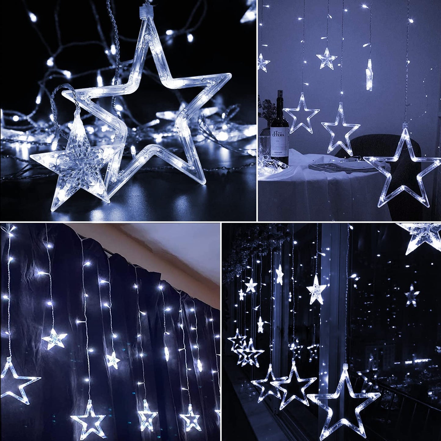 Blingstar Star Curtain Lights - 138 LED 12 Star Lights, 8.2ft Extendable, 8 Modes, Remote, Cool White