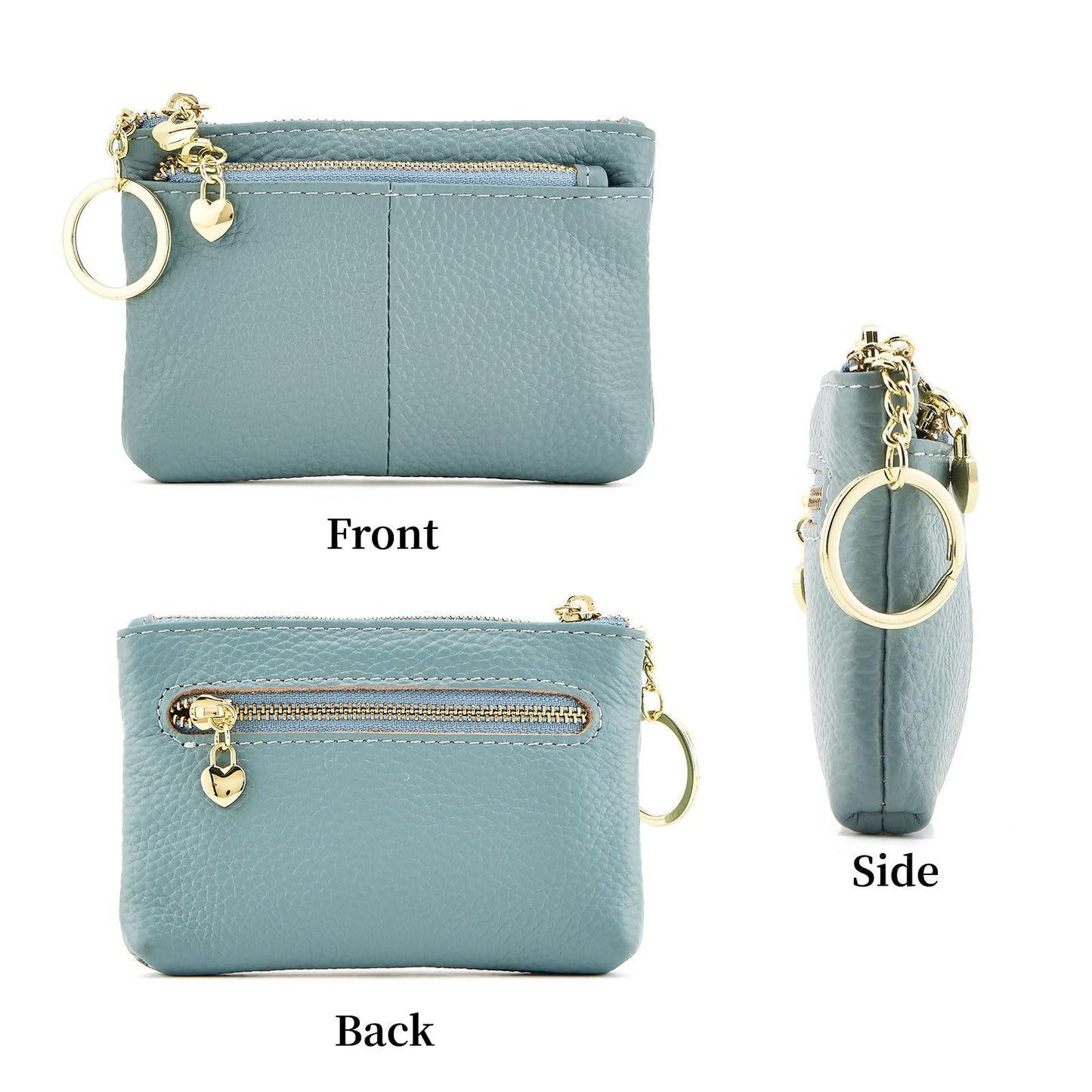 ZOOEASS Coin Purse Women Genuine Leather Zip Mini Purse With Key Ring Triple Zipper Card Holder Wallet (Blue)