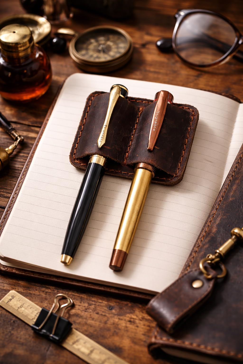 PavinCrafter Handmade Leather Pen Holder Clip for Notebook & Journal – Stylish Pen Loop Organizer for Pens & Pencils, Portable Leather Pen Holder for Planners & Books (Brown)