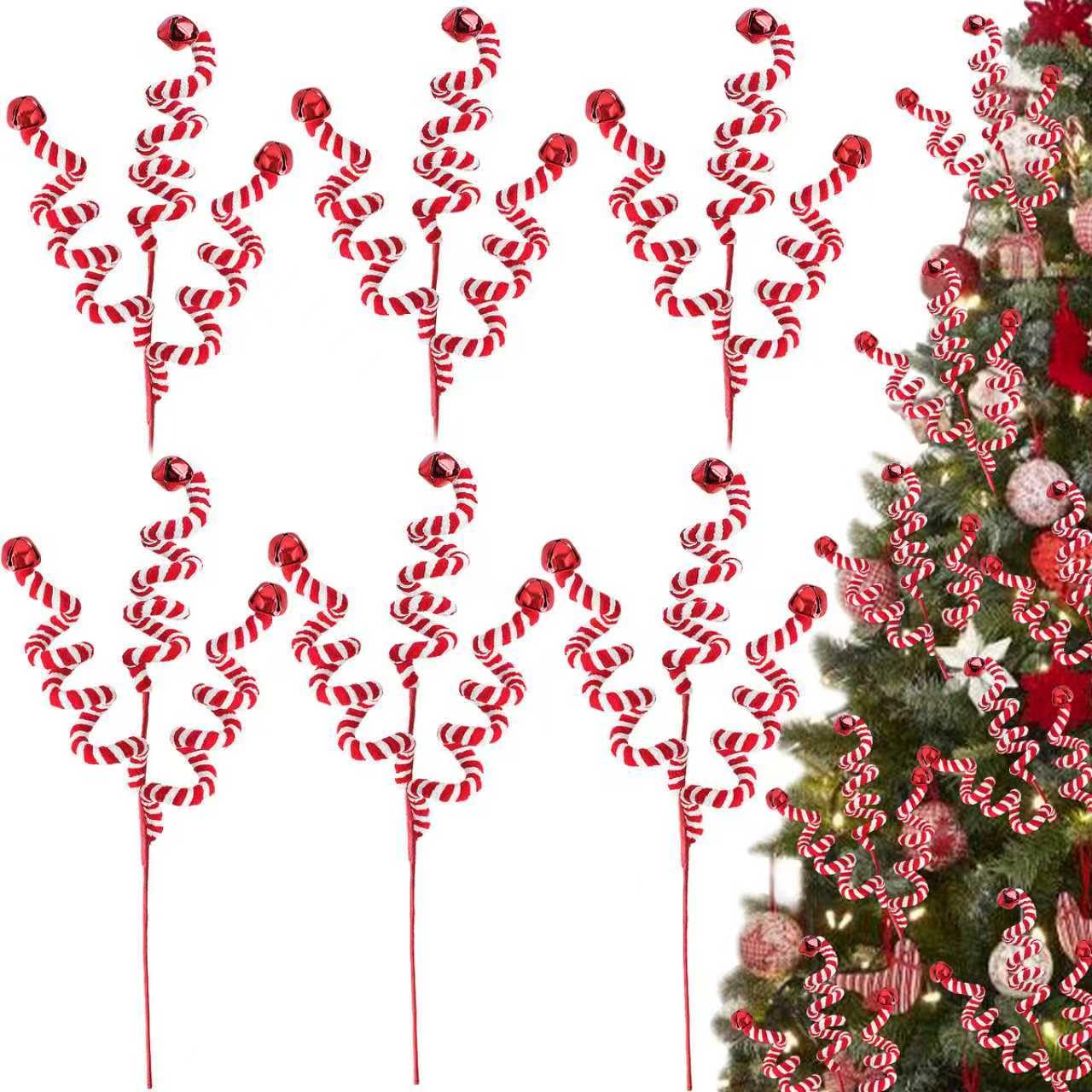 RINOLY 6 Pcs Christmas Tree Topper,17 in Red/White Candy Cane Christmas Decorations, Curly Christmas Tree Picks Gingerbread Tree Picks Candy Cane Ornaments Holiday Decors Vase Filler