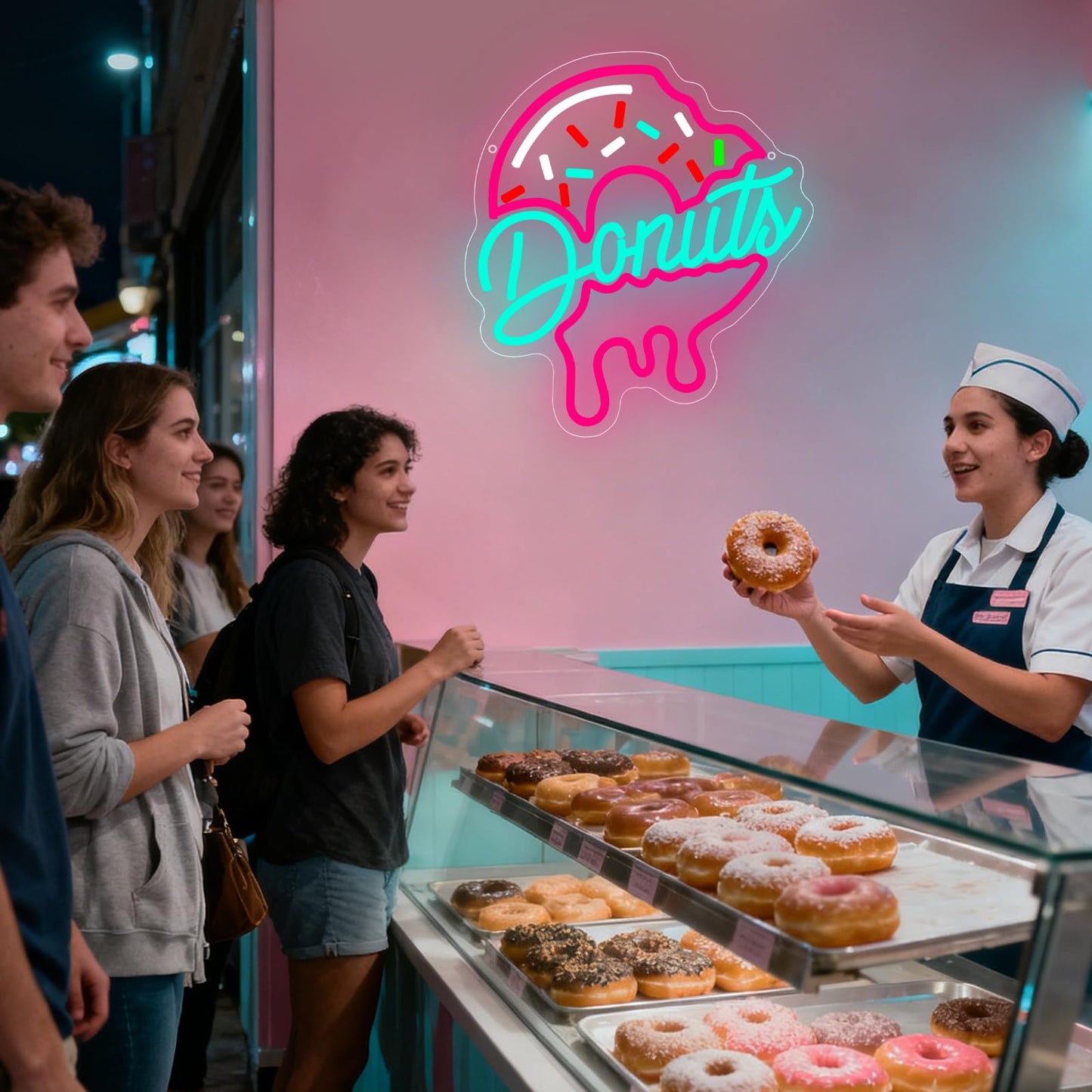 Donuts Neon Sign, Donuts Signs for Snack Bar Home Kitchen Restaurant Bakery Business Art Wall Decor,Gift for Cafe Fast Food Shop, Dimmable LED Neon Light USB Powered