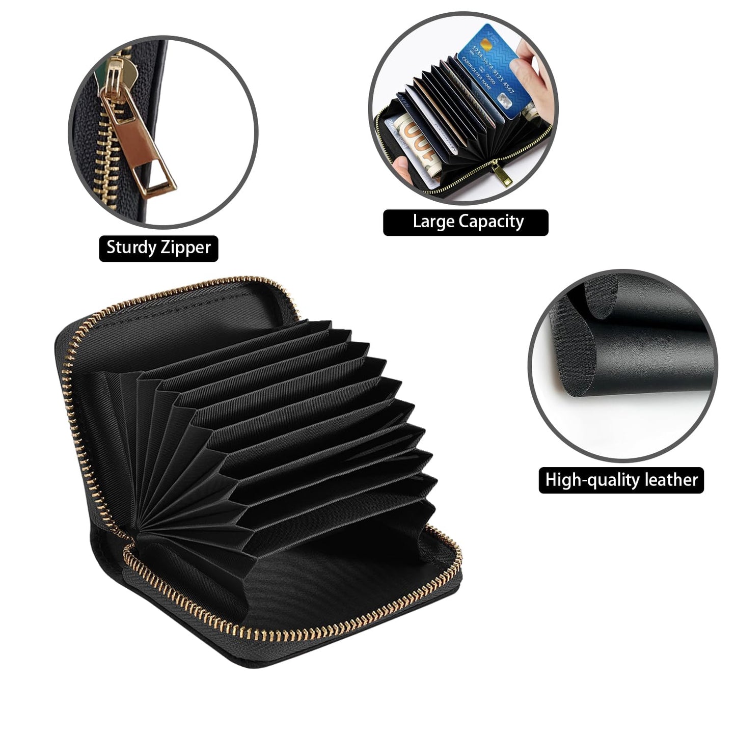 TBXOSTN Small Credit Card Holder Wallets for Women, RFID Blocking Slim Leather Card Case Wallet with Zipper Accordion Wallets, Patriotic American Flag Bald Eagle