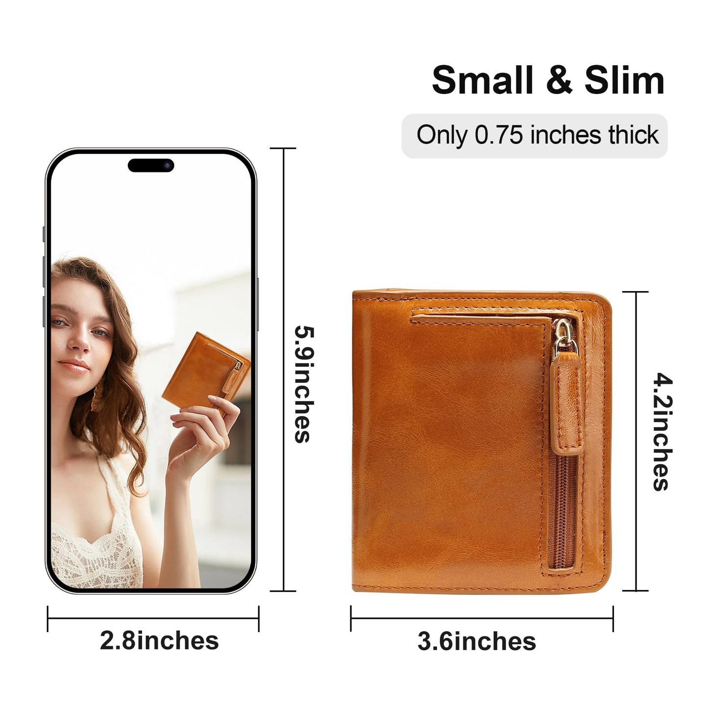 Itslife Women's Rfid Blocking Small Compact Bifold Leather Pocket Wallet Ladies Mini Purse with id Window (Waxed Brown)