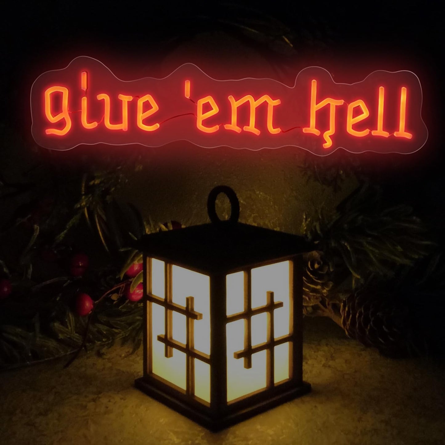 Give Em Hell Neon Sign,Trendy Neon Wall Decor, Dorm Apartment Theme, Funny Girl Power Sign, Gothic Home Decor for Man Cave, Bar,Game Room,Club Decor,Living Room Birthday Party