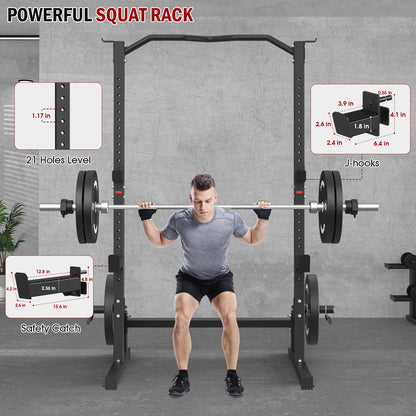 DONOW Olympic Weight Bench with Squat Rack Adjustable Workout Bench with Rack for Bench Press Sthrength Training (Black with Safety Catched)