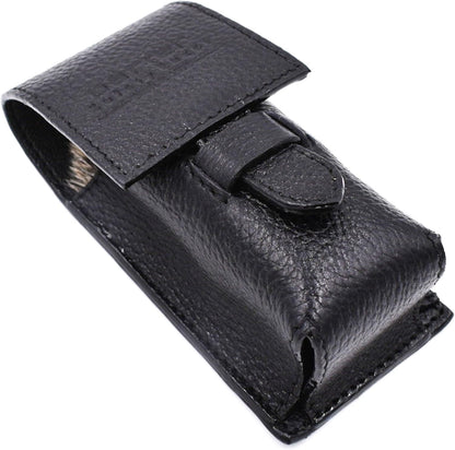 Parker Genuine Leather Shaving Brush Case – Handmade Black Travel Holder for Standard Badger, Boar & Synthetic Brushes