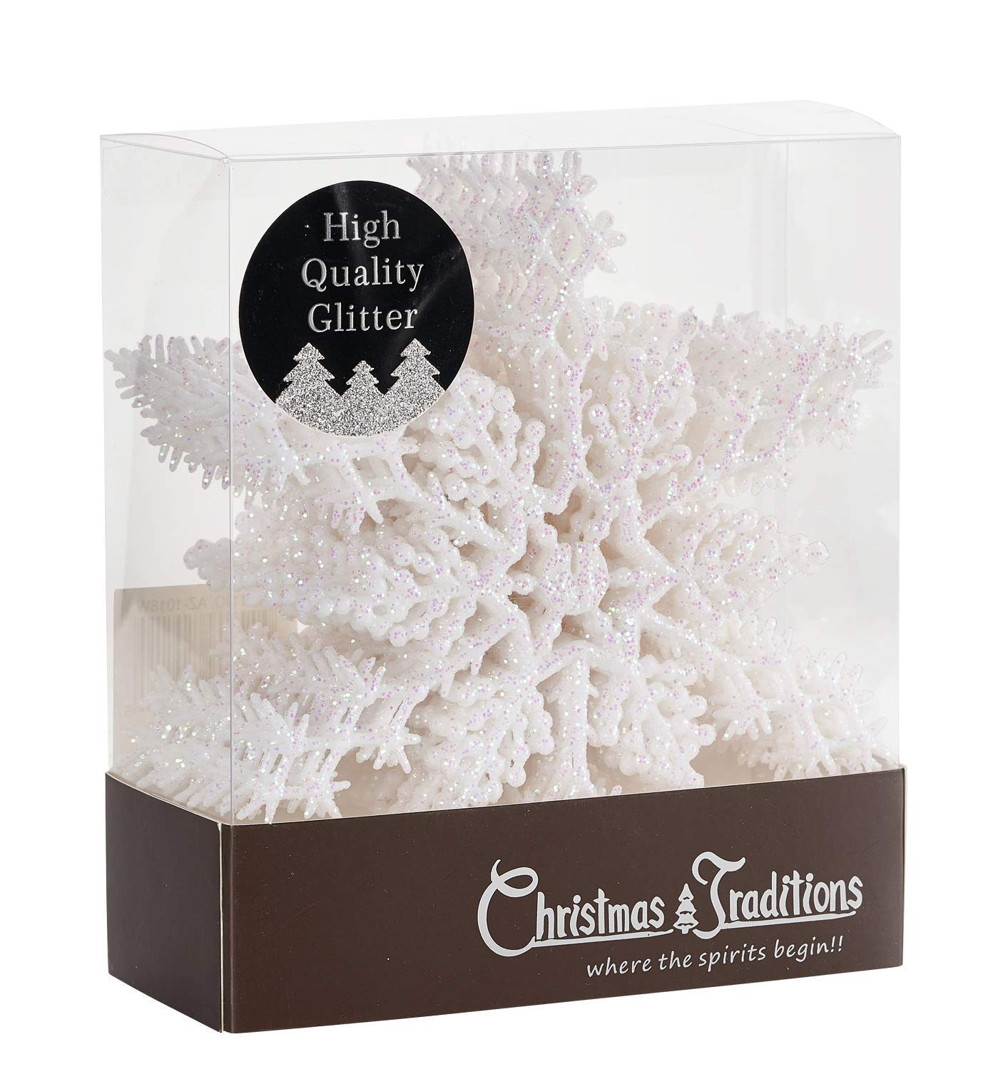 Christmas Traditions 6 inch Iridescent White Snowflake Ornaments (Set of 18) Glittered Hanging Tree Decorations (White Iridescent)