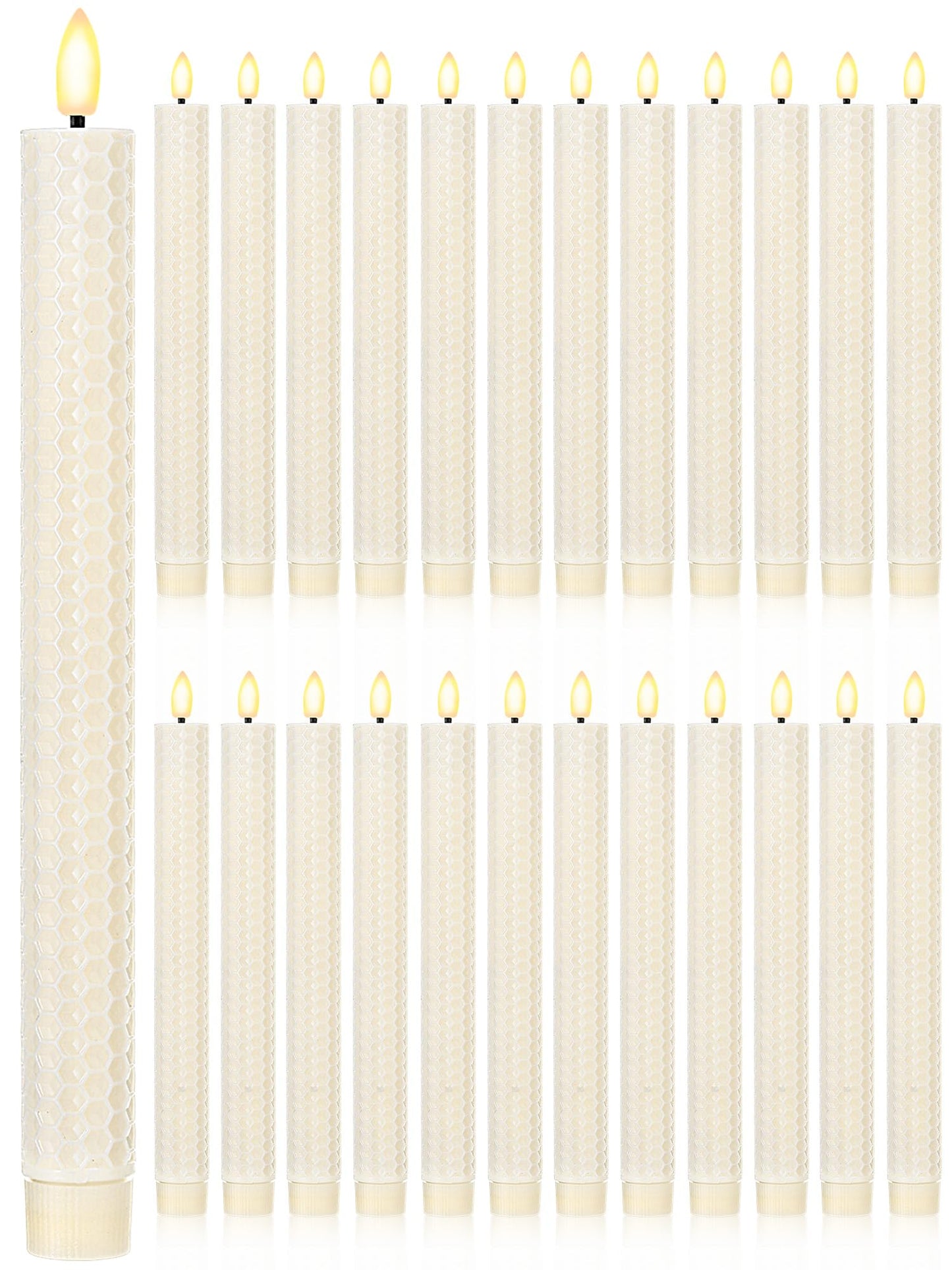 Treela 24 Pcs Flameless Taper Candles Battery Operated Bulk Fake Candles Light LED Candle Sticks Flickering Tapered for Easter Wedding Anniversary Decoration(Honeycomb,10 Inch,Ivory)
