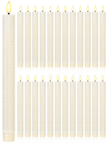 Treela 24 Pcs Flameless Taper Candles Battery Operated Bulk Fake Candles Light LED Candle Sticks Flickering Tapered for Easter Wedding Anniversary Decoration(Honeycomb,10 Inch,Ivory)
