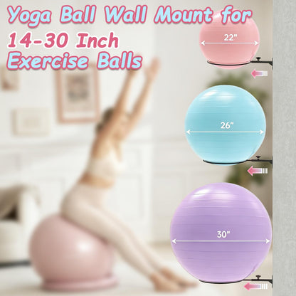 AILIBI Yoga Ball Wall Mount(2PCS), Adjustable Exercise Ball Holder,Compatible with 14 to 30 Inch Stability Ball, for Home Gym, Storage Room & Physical Therapy Clinic