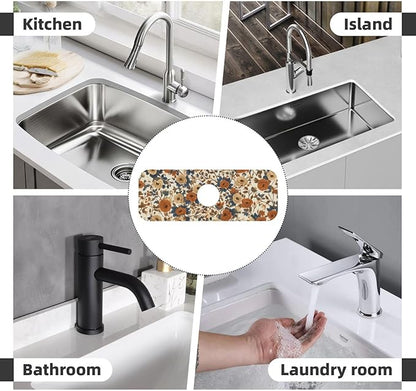Faucet Draining Mat For Kitchen Sink, Peony Flower Blue Leaves Diatom Mud
