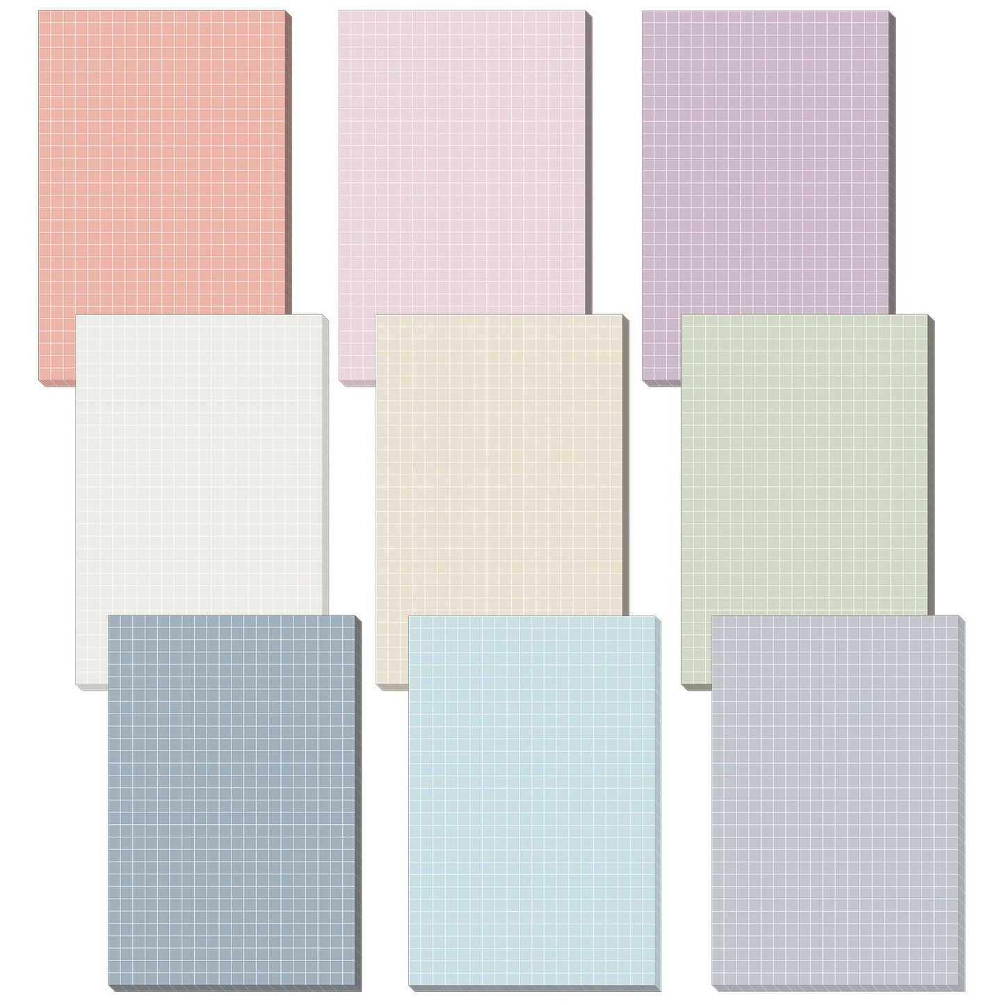 Jecery 9 Pack 4 x 6 Inch Grid Sticky Notes Self Adhesive Memo Pad Cute Graph Paper Self Stick Note Pads with Grid Lines for Gifts Office Supplies, 270 Sheets(Soft Colors)