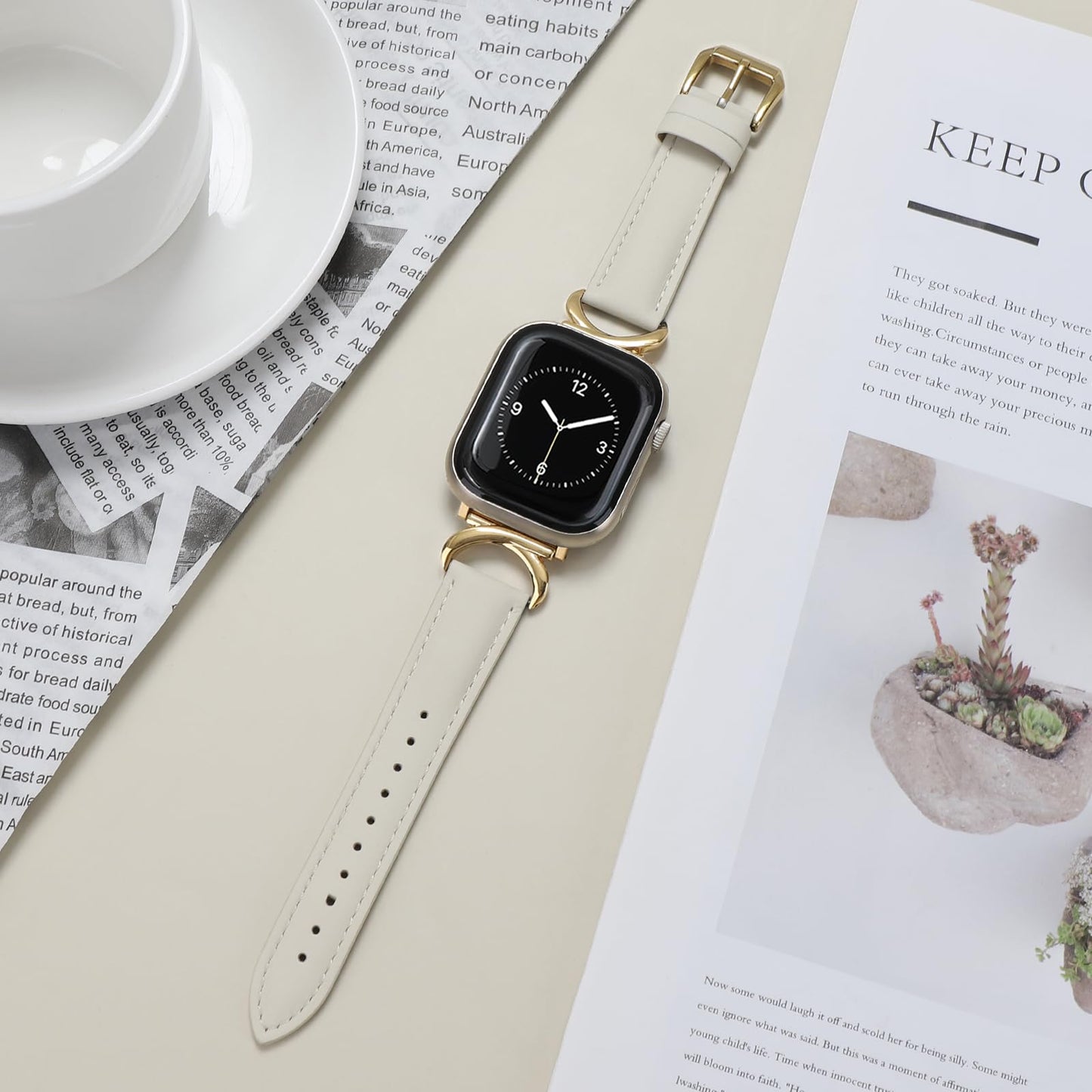 mxiixnai Leather Band Compatible with Apple Watch Bands for Women, Dressy Designer Strap with C-Shape Metal Buckle for iWatch Series 11/10/9/8/7/6/5/4/3/2/1/se(38mm 40mm 41mm 42mm,Starlight/Gold)