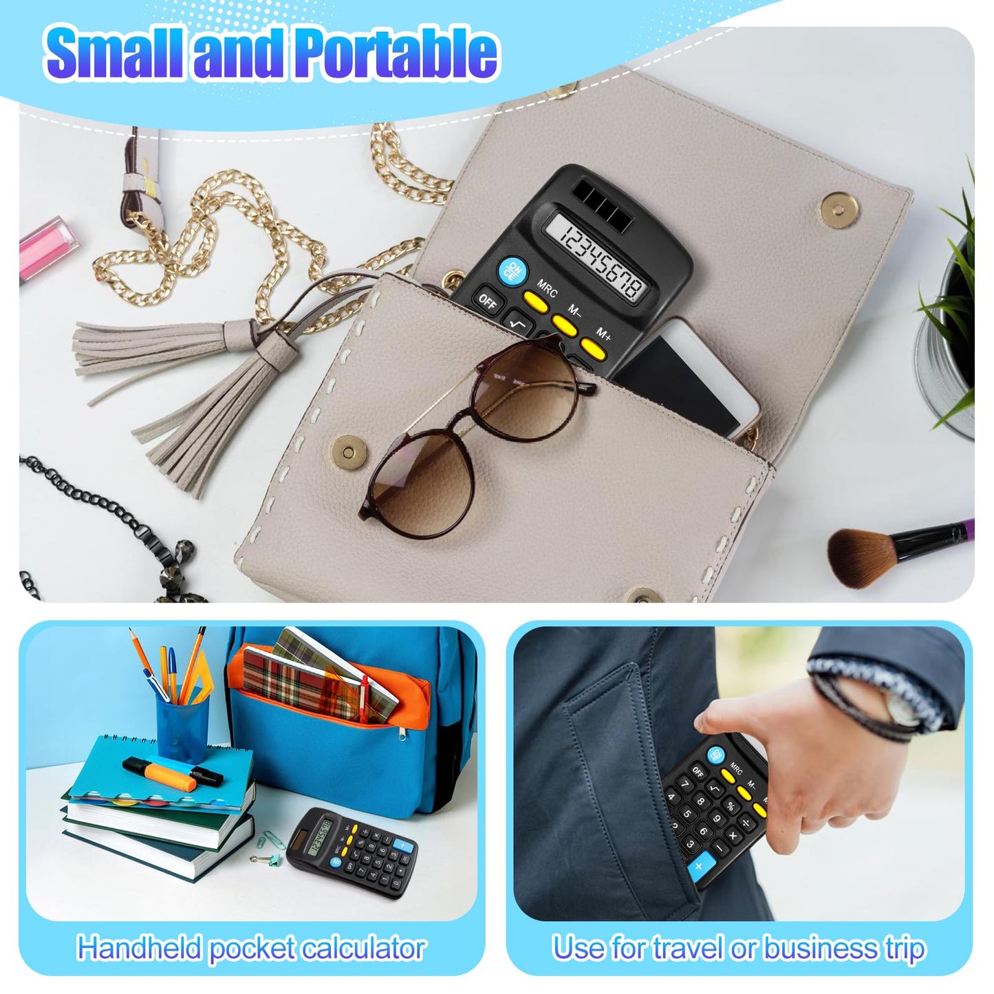 Loccmat 24 Pieces Pocket Calculator,Pocket Size Mini Calculators,Solar Battery Dual Power Function Calculator,8 Digit Display Basic Calculator for Students Kids Home Office(Black)