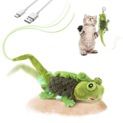 Migipaws Cat Toys, Touch Activated Flapping Chirping Lizard Kitten Toy with Catnip for Indoor Cats Kicker, Rechargeable (Green)
