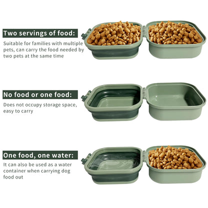 Collapsible Dog Bowls, Travel Water Bowl for Dogs, 2-in-1 Portable Food and Water Feeder - Travel Dog Bowls with Lid for Walking, Traveling, Camping and Hiking